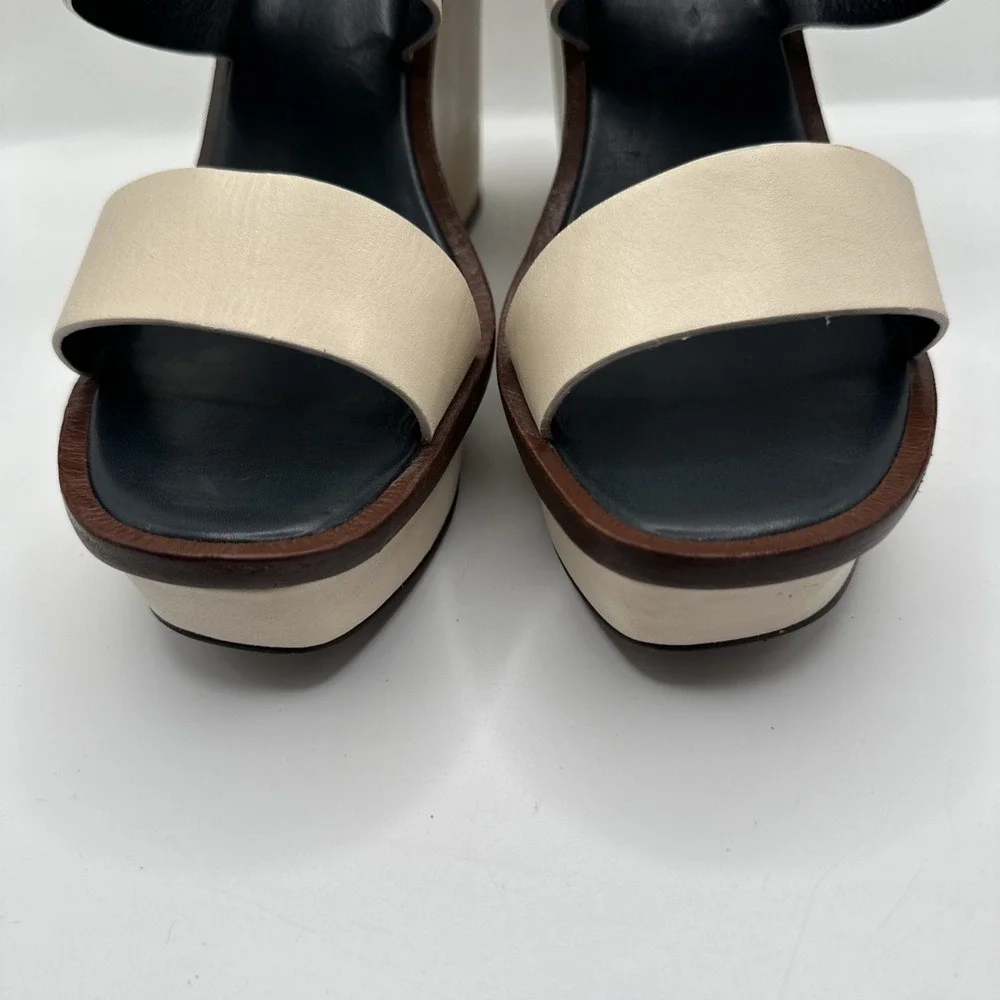 Tory Burch Lexington 110MM Ivory Leather Platform Wedge Sandals Size 11